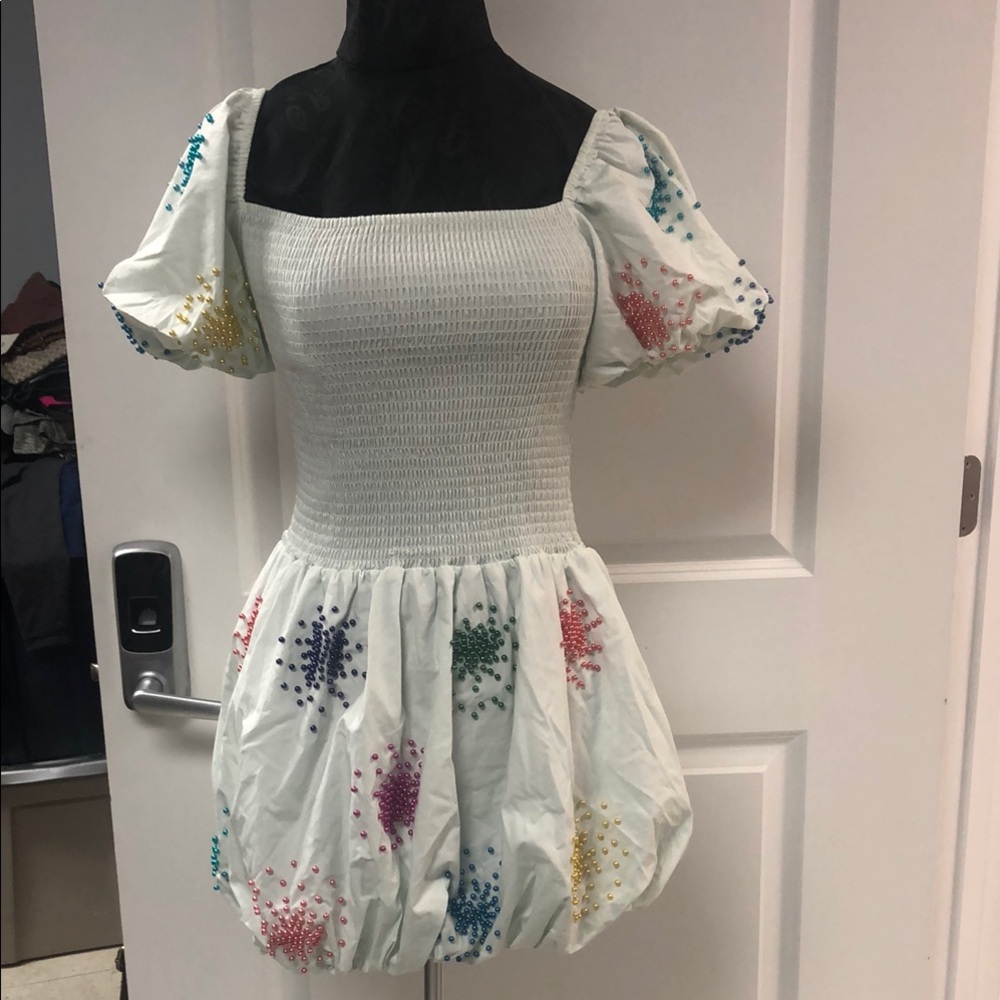 QUEEN OF SPARKLES White Dress with Multicolor Embellishments